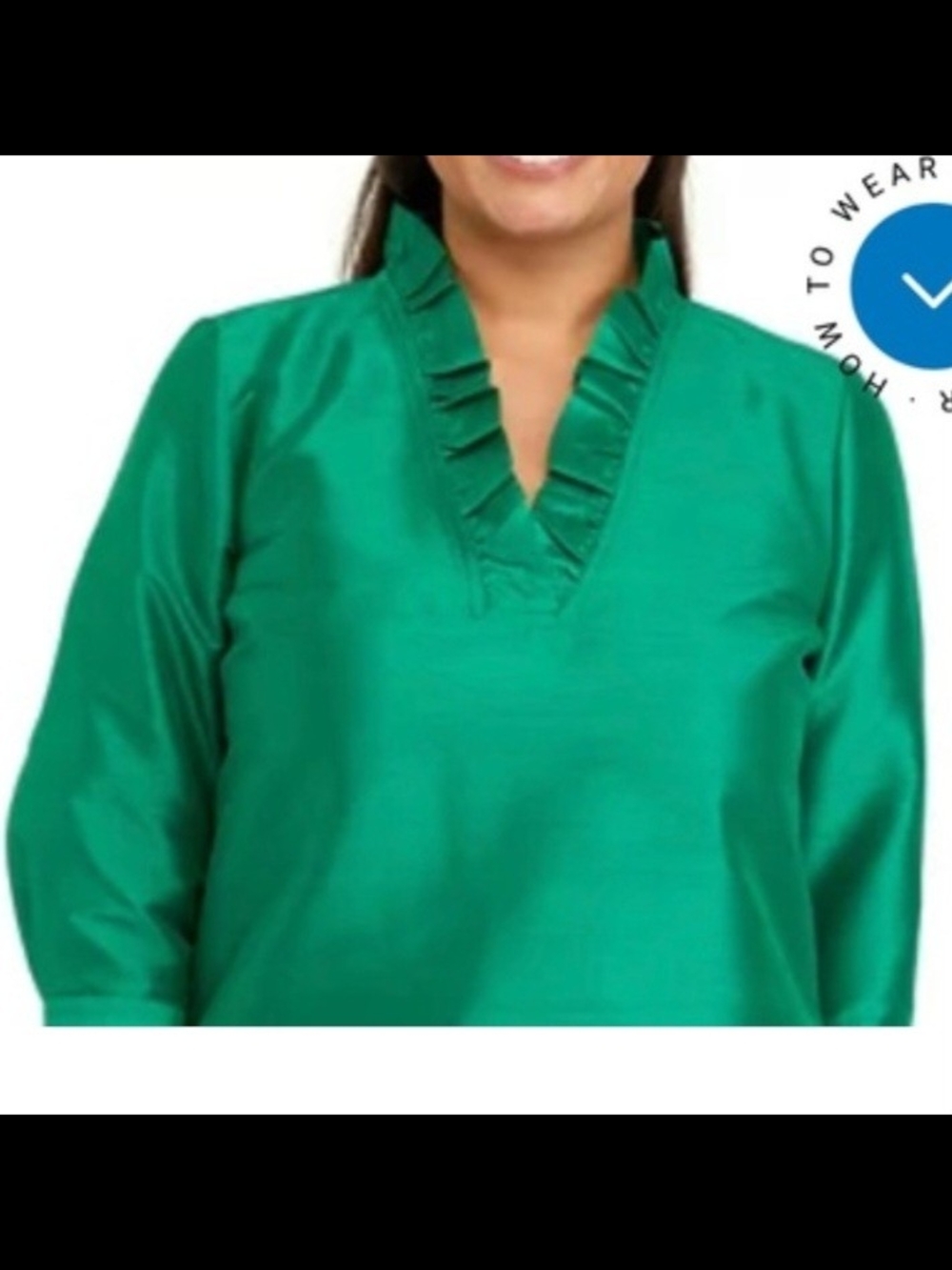 Crown & Ivy Emerald Green Ruffle V-Neck Blouse - Size 2X